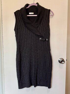 Calvin Klein Dark Gray Cable Knit Dress | Sleeveless w/ Buckle Detail | Size L